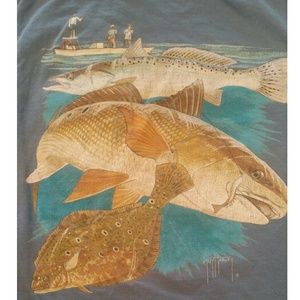 GUY HARVEY FISHING FLOUNDER TSHIRT BLUE MEDIUM